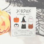Budget Halloween Friends Modern Boy Birthday Party<br><div class="desc">This modern design features the birthday boy's name in big capital letters in one of my favourite decorative fonts, below, his age appears in cute script typography. Underneath, in the middle of the card, there are 6 Halloween friends: a pumpkin, a vampire, a witch's hat, a black cat, a ghost,...</div>