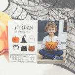 Budget Halloween Friends Modern Boy Birthday Photo<br><div class="desc">This modern design features the birthday boy's name in big capital letters in one of my favourite decorative fonts, below, his age appears in cute script typography. Underneath, in the middle of the card, there are 6 Halloween friends: a pumpkin, a vampire, a witch's hat, a black cat, a ghost,...</div>
