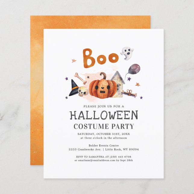 Budget Halloween Pumpkin Costume Party Invitation (Front/Back)
