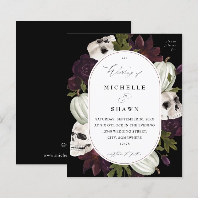 Budget Halloween Purple Floral & Skull Wedding (Front/Back)