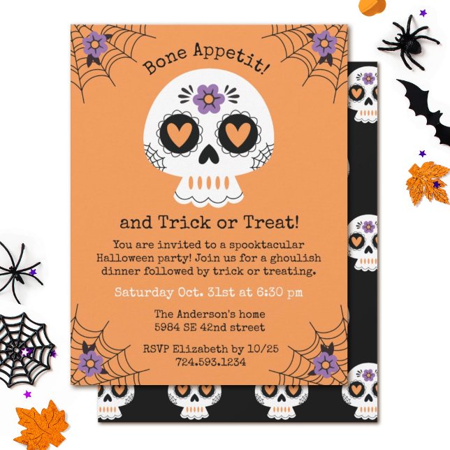 Budget Halloween Skull Soeur Invitation (A cute Halloween party invitation decorated with a sugar skull.)