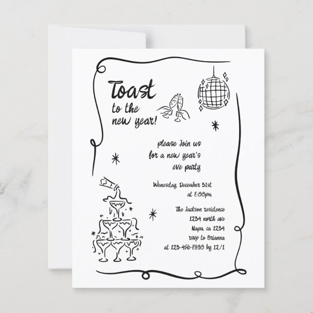 BUDGET Hand Drawn Illustrated New Years Eve Party (Front)