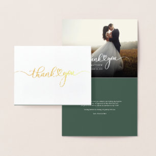 Budget Hand-Lettered Wedding Photo Thank You Gold Foil Card