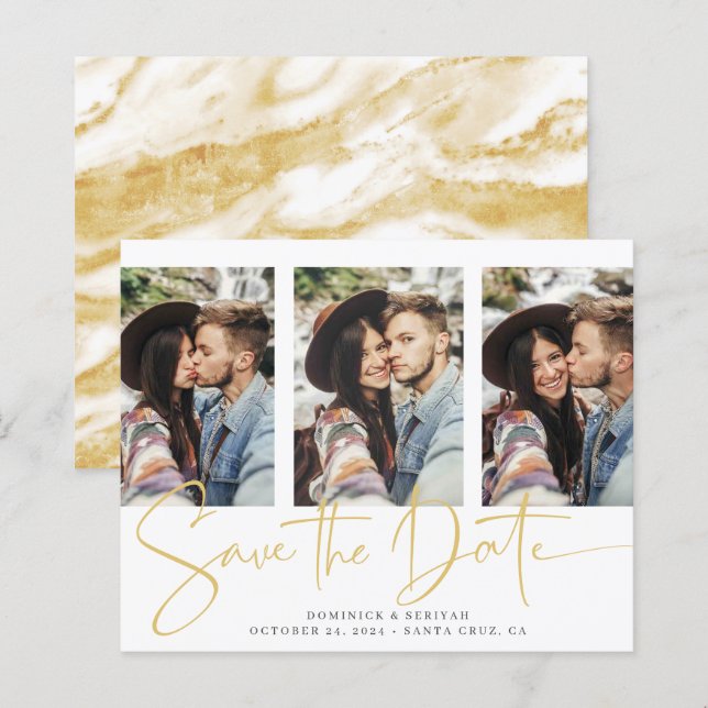 BUDGET Handwritten Save the Date Gold Marble (Front/Back)