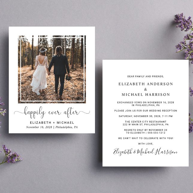 Budget Happily Ever After Wedding Reception Photo (A stylish affordable invitation for  a reception to celebrate your elopement or private wedding)