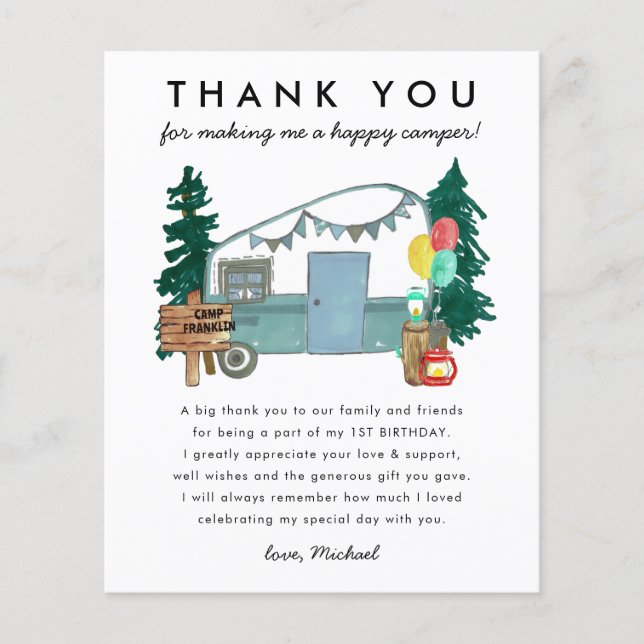 Budget Happy Camper Camping Thank You Birthday (Front)