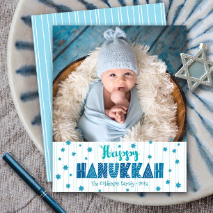 Budget Happy Hanoukka Photo Blue Stars Carte moder