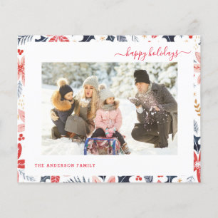 Budget Happy Holiday Red Script Photo Modern Card