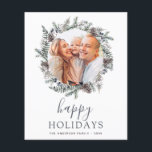 Budget Happy Holidays Christmas Dusty Blue Photo Flyer<br><div class="desc">Budget Rustic Winter Happy Holidays Christmas Photo Card with Holiday Dusty Blue,  Green and Brown Greenery,  Pine Tree Branches,  Pinecones and simple Background.</div>
