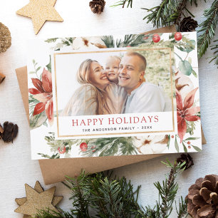 Budget Happy Holidays Christmas Greenery Photo Holiday Postcard