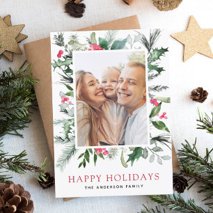 Budget Happy Holidays Family Greenery Photo Card
