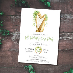 Budget Harp St. Patricks Day Watercolor Party Invitation