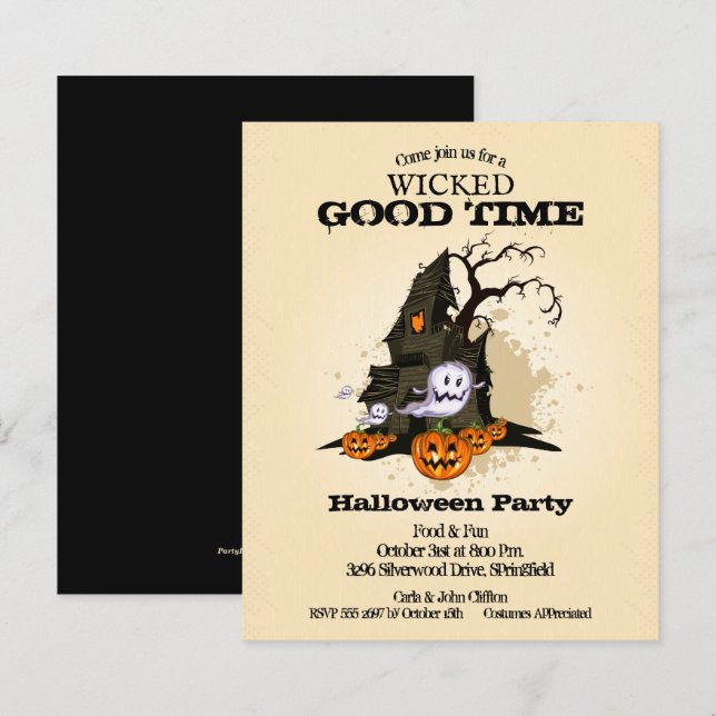 Budget Haunted House Halloween Invitations (Front/Back)
