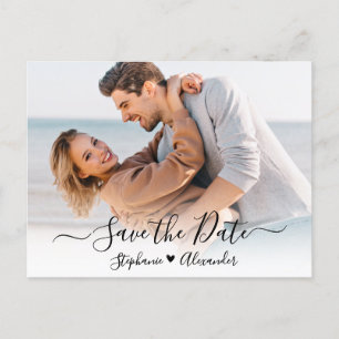 Budget Heart Calligraphy Photo Save The Date Announcement Postcard
