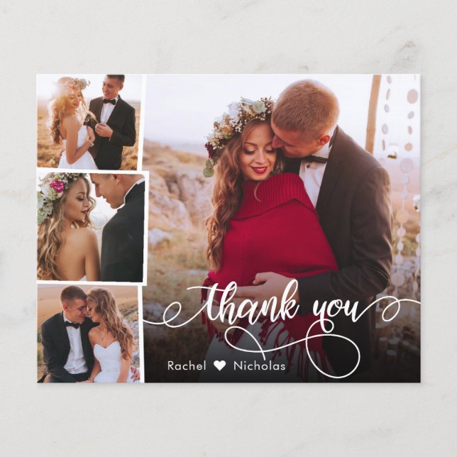Budget Heart Photo Collage Mariage Carte de remerc (Devant)