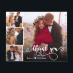 Budget Heart Photo Collage Wedding Thank You Card<br><div class="desc">Budget Modern Elegant Handwritten (4) Four Photo Collage Wedding Thank You personalized affordable low budget thin card. Stylish wedding thank you card template featuring four photo on the front and one on the back. The "Thank you" text in a swirly hand lettered typography swash tail font script photo overlay in...</div>
