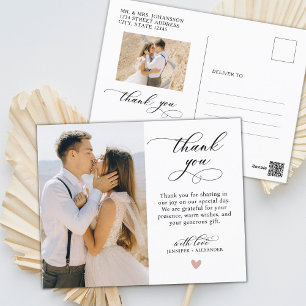 Budget Heart Photo Wedding Thank You Script Postcard