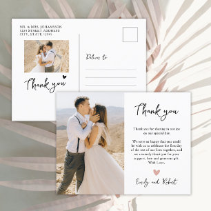 Budget Heart Photo Wedding Thank You Script Postcard