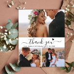 Budget Heart Script Collage Wedding Thank You Card<br><div class="desc">Budget, Minimalist Modern Elegant „Thank You” Script 3 Photo Collage Wedding Thank You personalized affordable low budget thin card. Stylish wedding thank you card template featuring four photo on the front and one photo on the back. ***PLEASE NOTE! *** BUDGET PAPER/FLYER IS PAPER THIN. *** UPGRADE THE PAPER FOR A...</div>