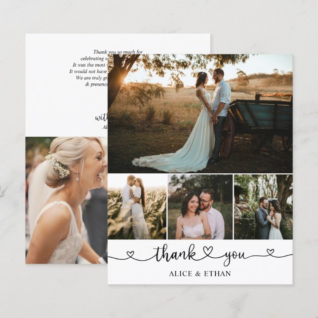 Budget Heart Script Photo Wedding Thank You (Front/Back)