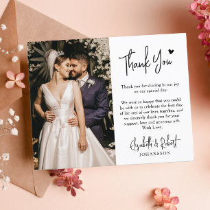 Budget Heart Wedding Thank You Photo Script Card