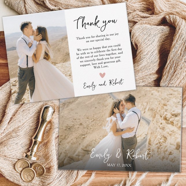 Budget Heart Wedding Thank You Script Photo Card (Creator Uploaded)