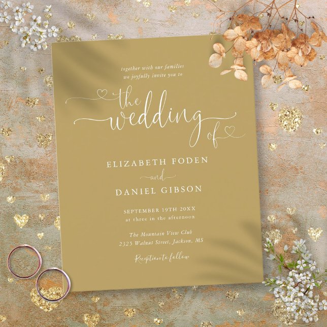 Budget Hearts Script Gold Wedding Invitation (Budget Hearts Script Gold Wedding Invitation)