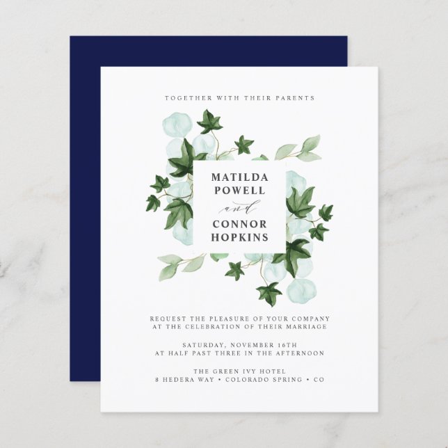 BUDGET Hedera | Green Ivy Navy Botanical Wedding (Front/Back)