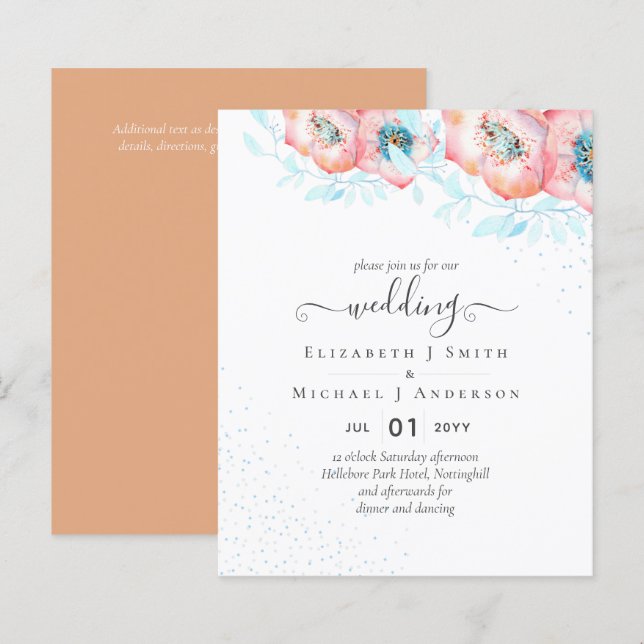 BUDGET Hellebore Turquoise Peach Floral Wedding (Front/Back)