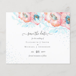 BUDGET  Hellebore Turquoise Peach Floral Wedding Flyer