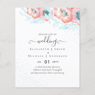 BUDGET Hellebore Turquoise Peach Floral Wedding Flyer
