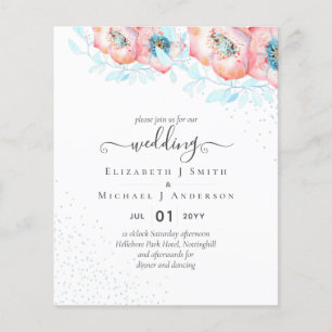 BUDGET  Hellebore Turquoise Peach Floral Wedding Flyer