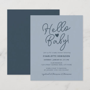 Budget Hello Baby Dusty Blue Baby Shower Invite