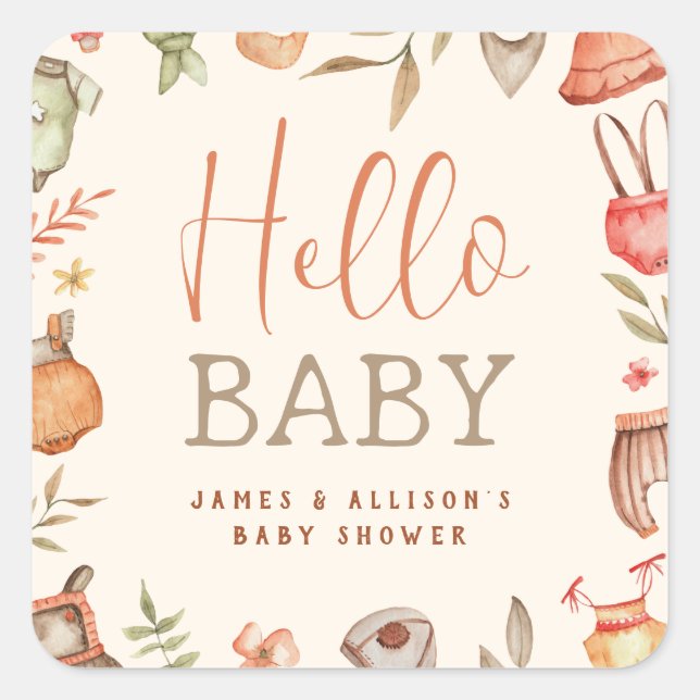 Budget Hello Baby Fall Boho Clothes Baby Shower Square Sticker (Front)