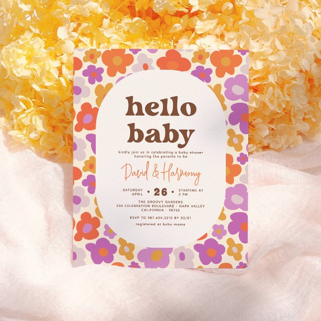 Budget Hello Baby Retro Orange Daisy Baby Shower (Creator Uploaded)