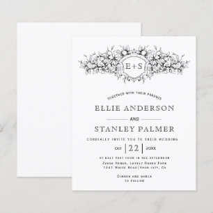 BUDGET Heraldic crest, initials wedding invitation