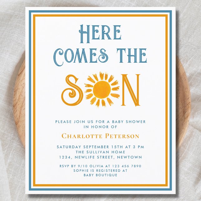 Budget Here Comes The Son Baby Shower Invitation (Creator Uploaded)