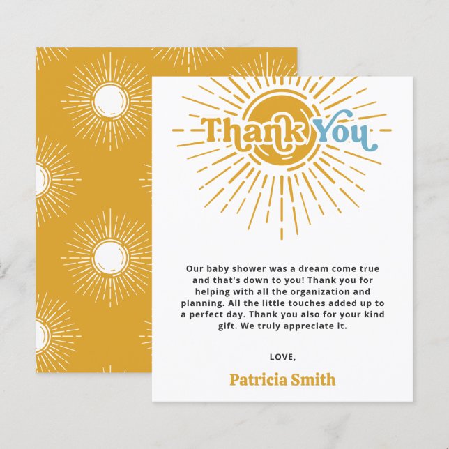 Budget Here comes the son baby shower Thank You (Front/Back)