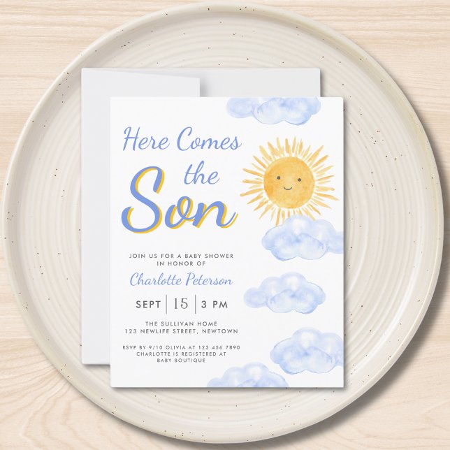 Budget Here Comes The Son Boy Baby Shower Invite (Creator Uploaded)