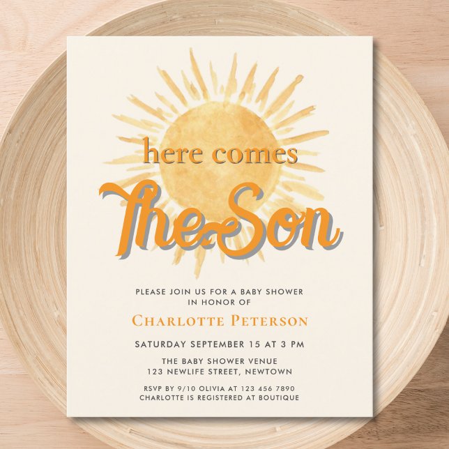 Budget Here Comes The Son Sun Baby Shower Invite (Creator Uploaded)