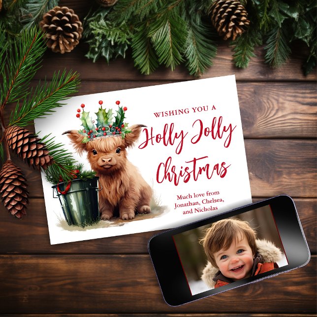 Budget Highland Cow Holly Jolly Carte photo de vac (Créateur téléchargé)
