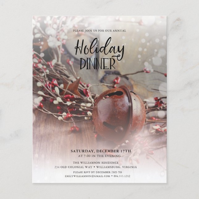 Budget Holiday Dinner Party Invitation Flyer (Front)