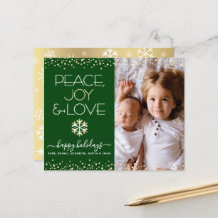 Budget Holiday Gold Green Photo Peace Love Card