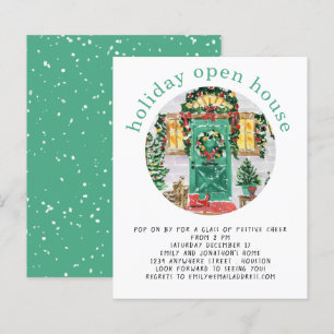 Budget Holiday Open House Party Teal Invite
