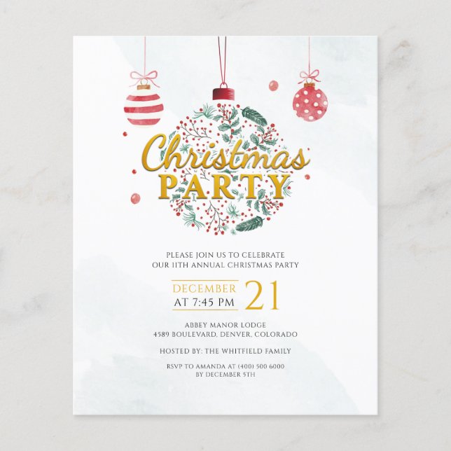 Budget Holiday Red Gold Christmas Party Invitation (Front)