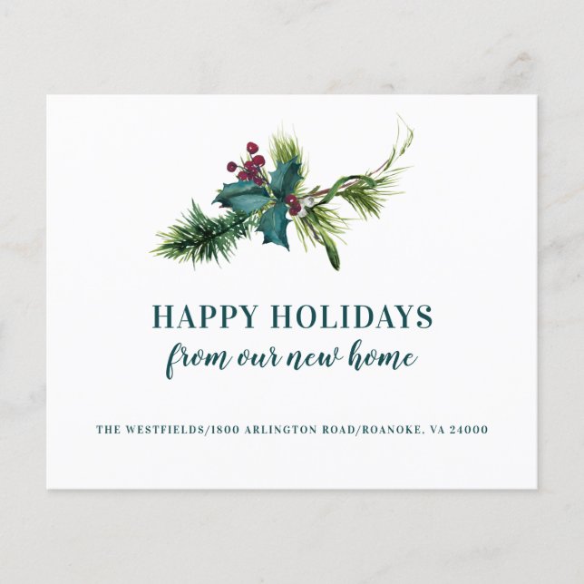 Budget Holly and Pine New Home Holiday Moving Card (Front)