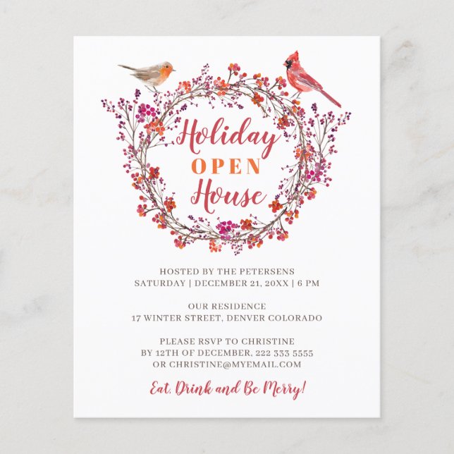 Budget holly berry wreath holiday party invitation flyer (Front)