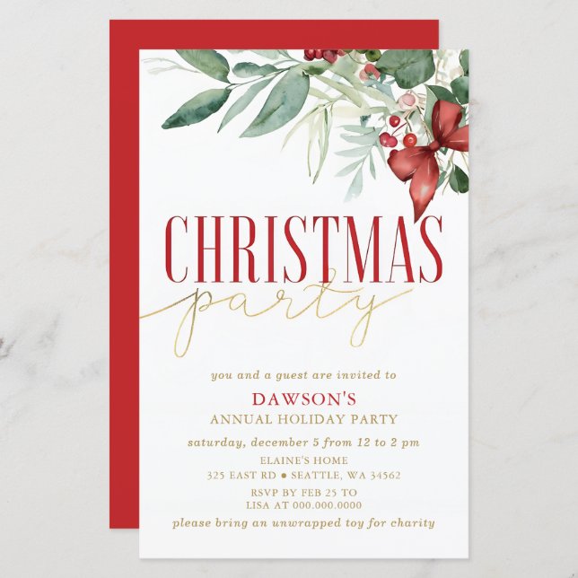 Budget Holly Botanical Corporate Christmas Party  (Front/Back)