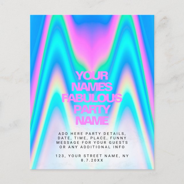 Budget Holographic Iridescent Y2K Party Invitation (Front)