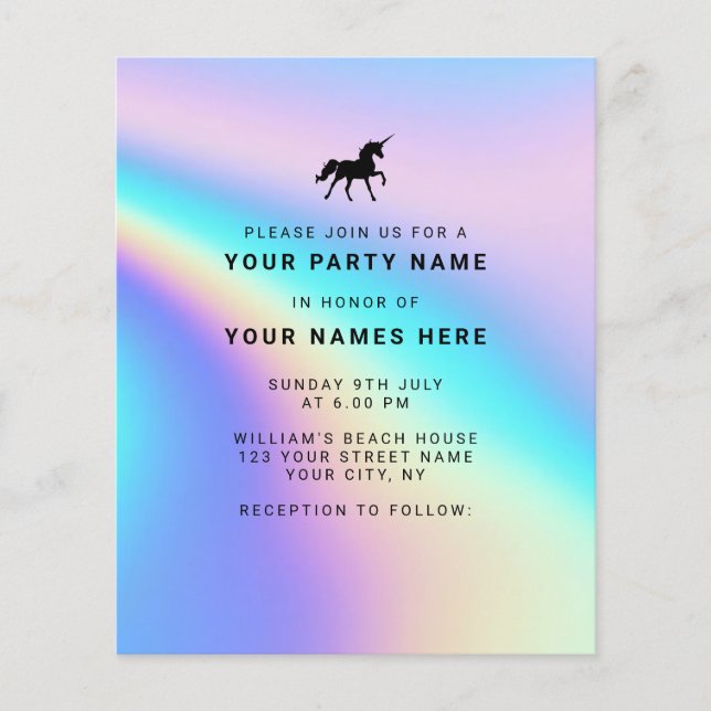 Budget Holographic Modern Elegant invitations (Front)
